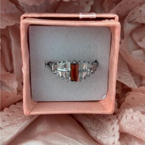 Elegant Silver and Red Gemstone Ring